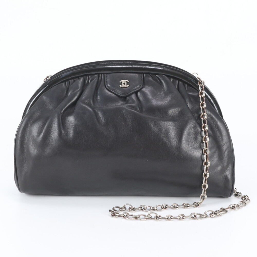 Chanel Coco Mark Leather Shoulder Bag with Chain Closure, Black, for Women